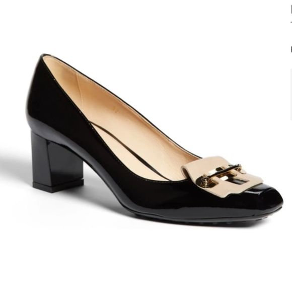 Tod’s Black Patent Leather Apron Flap Pump Shoes Good PreOwned Condition Sz 39 - Picture 1 of 12